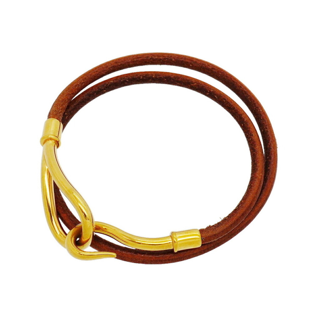 HERMES Brown Leather Charm Bracelet